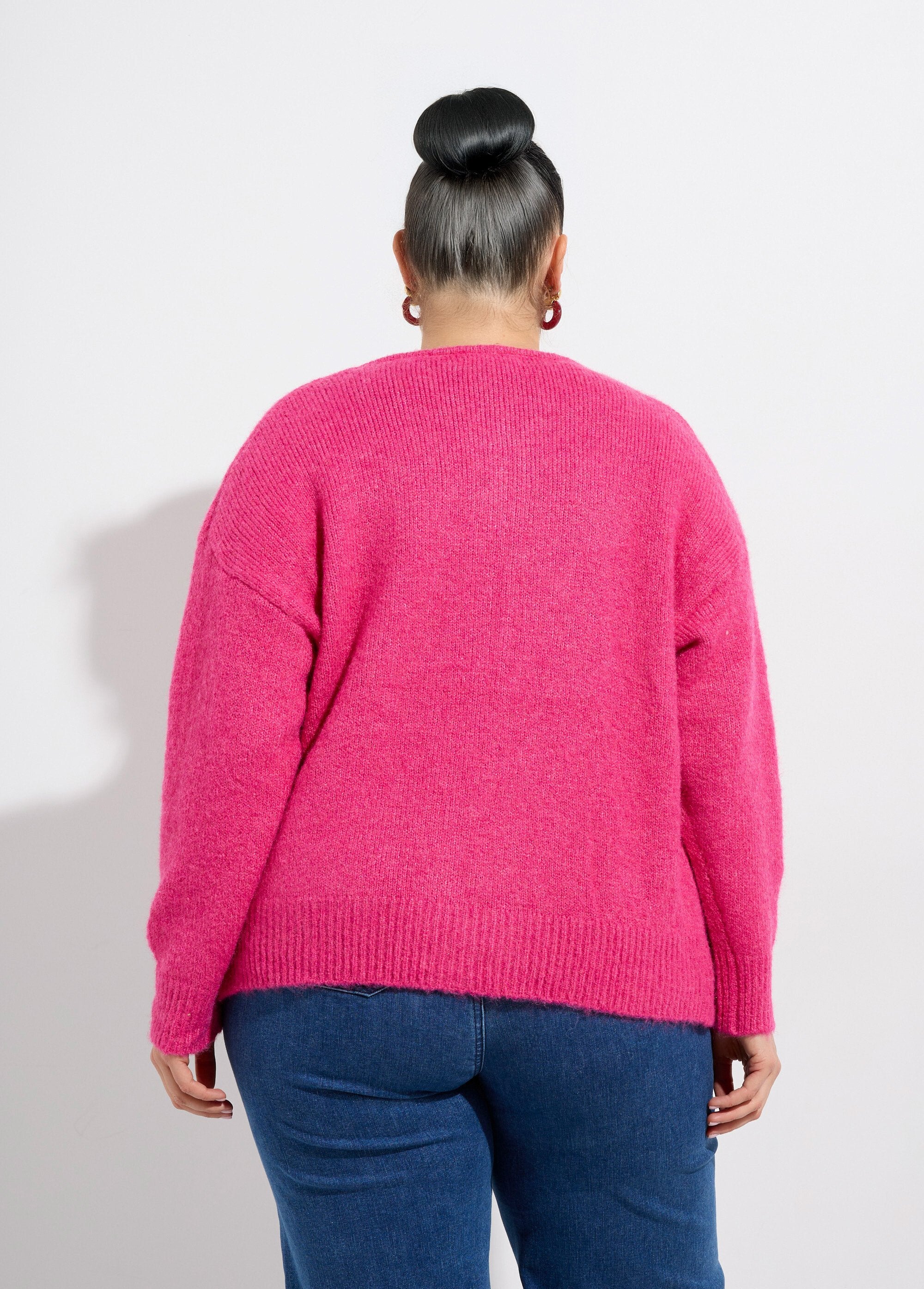 Warm_round-neck_cardigan,_knitted_with_wool_Hot_pink_DO1_curvy