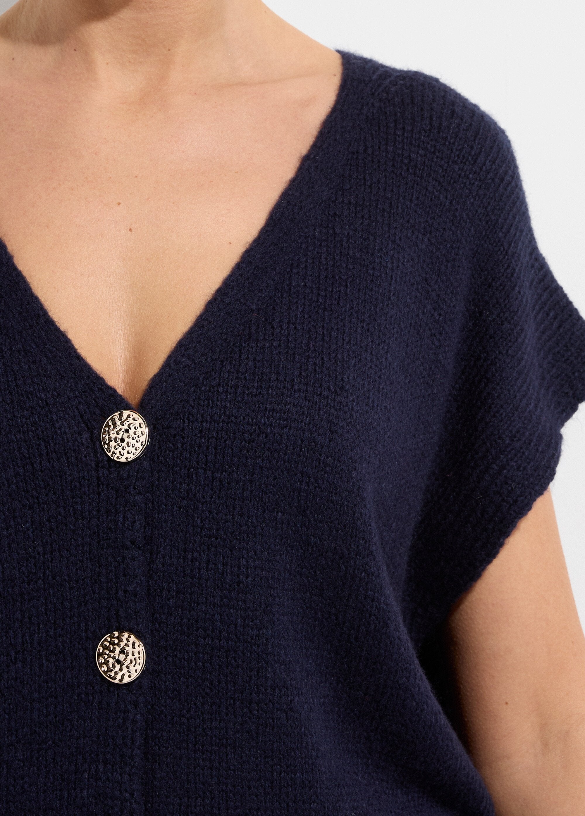 Gilet_manches_courtes_boutons_métallisés_Marine_DE2_slim