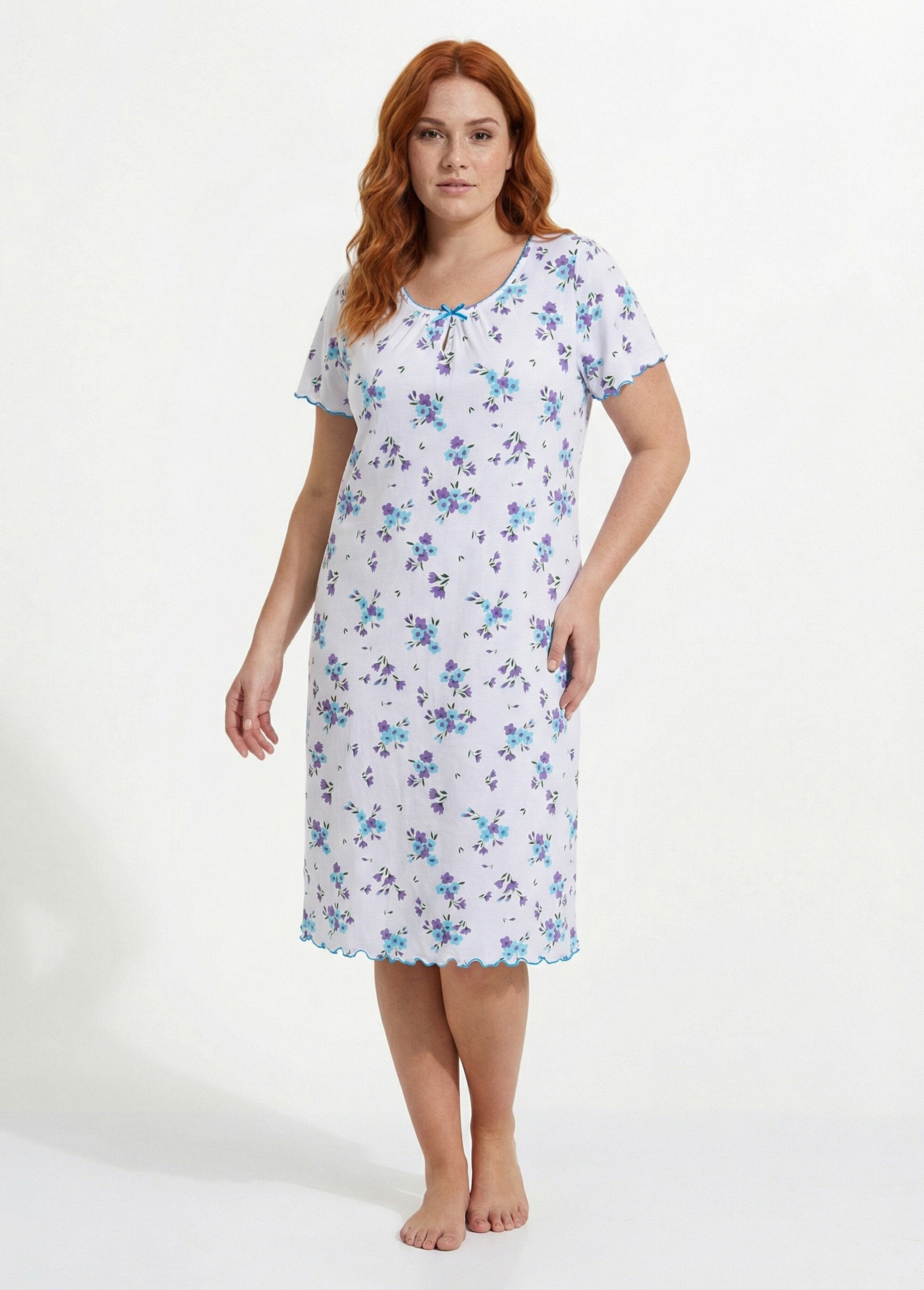 Short-sleeved_cotton_nightgown_Turquoise_and_parma_FA1_curvy