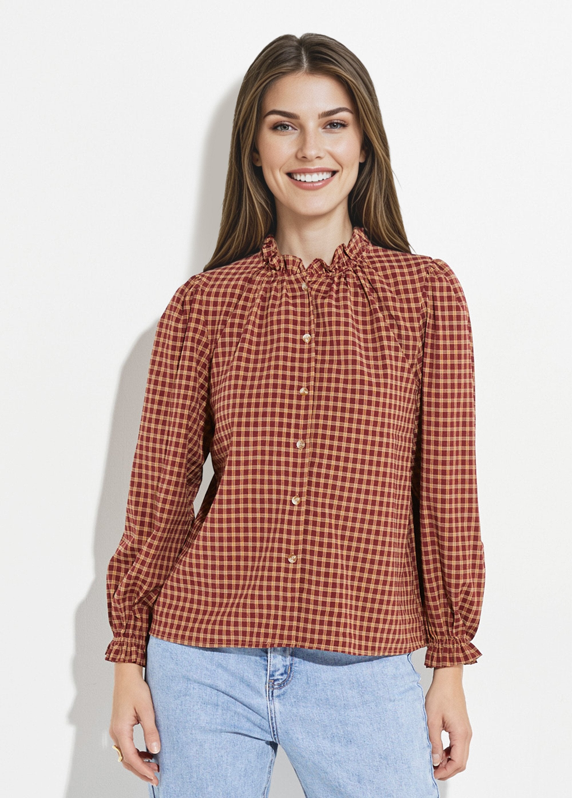Checkered_blouse_with_pleated_collar_and_cuffs_Bordeaux_FA1_slim