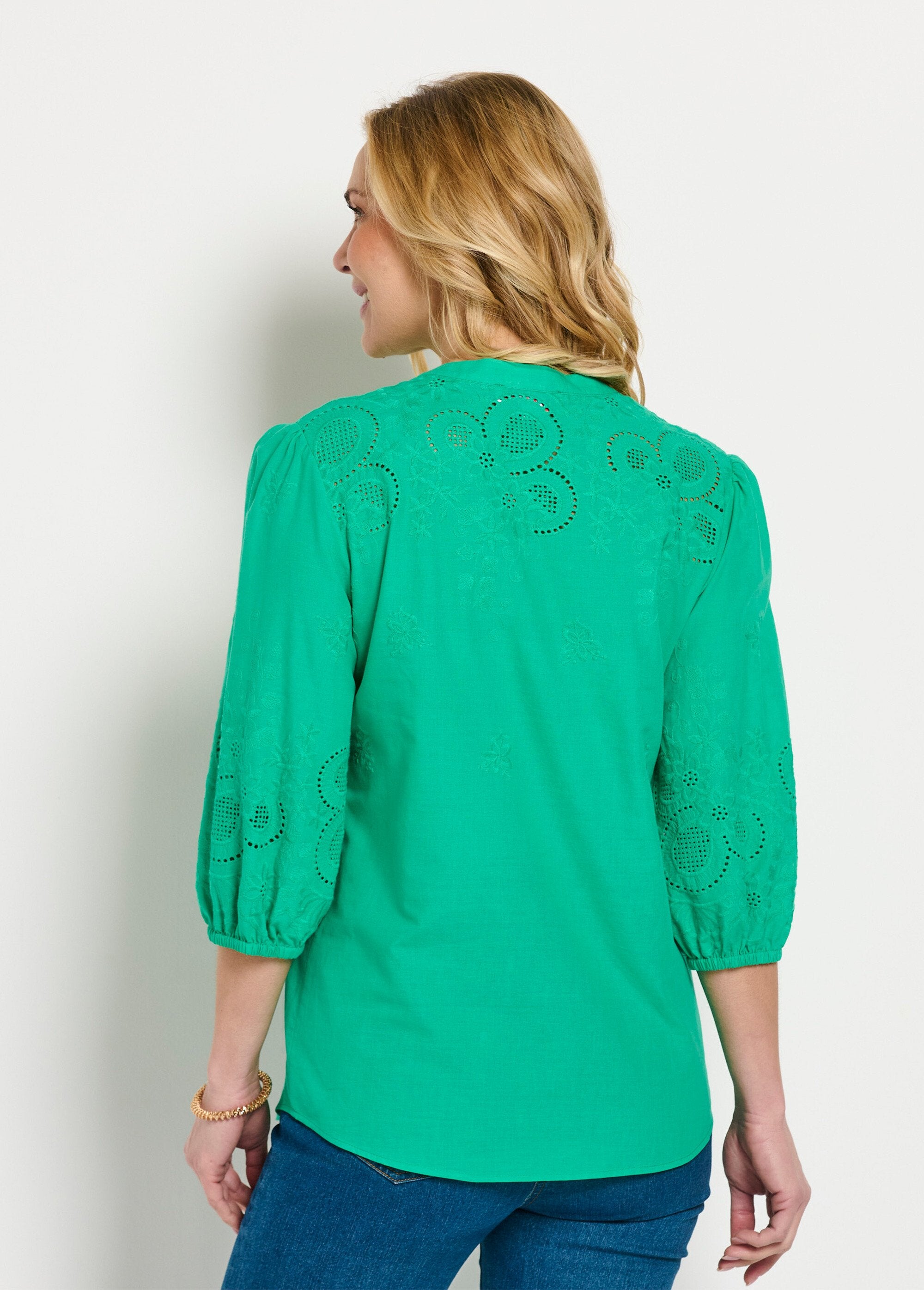 Long_embroidered_cotton_blouse_with_3/4_sleeves_Green_DO1_slim