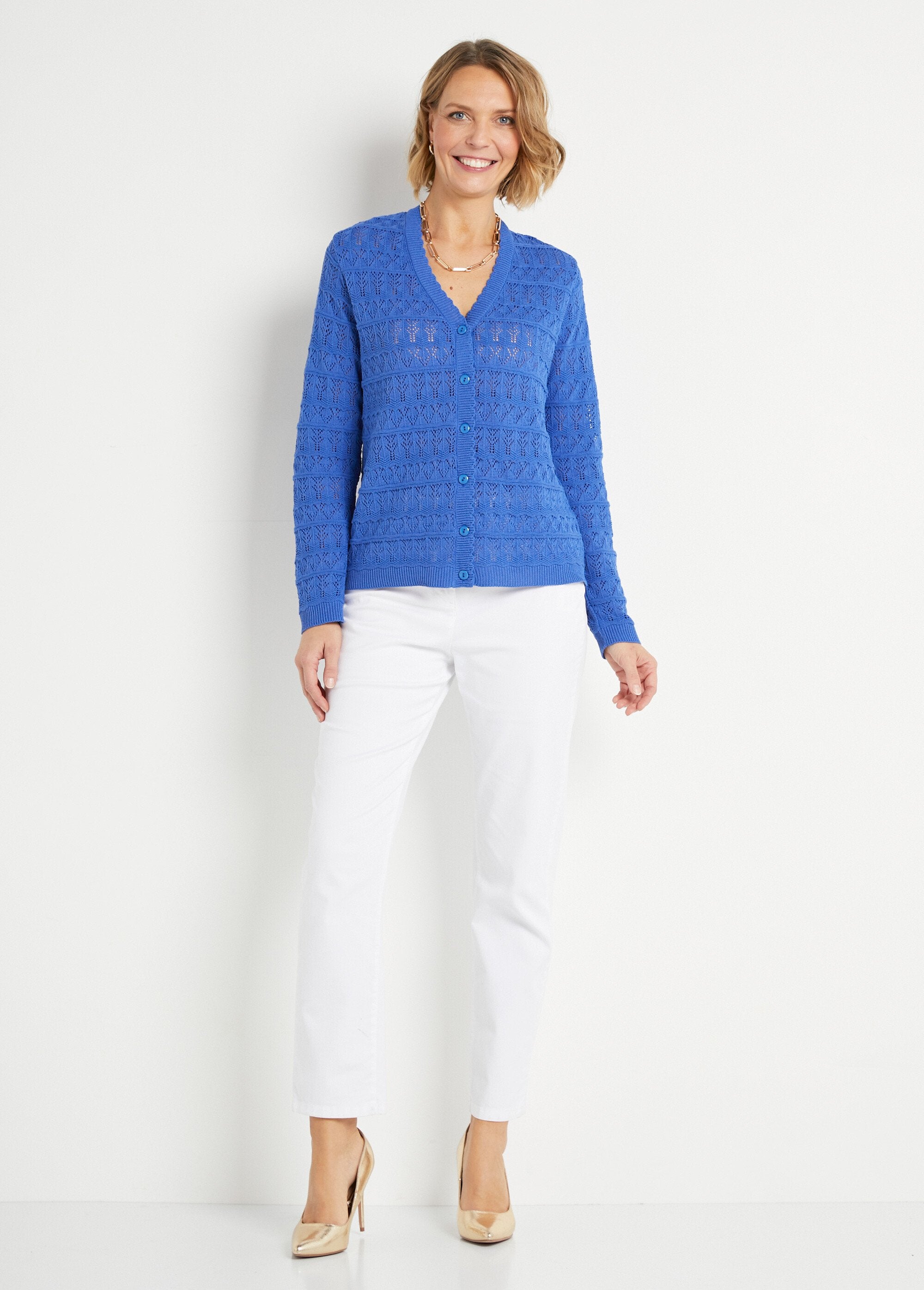 Openwork_V-neck_buttoned_cotton_blend_vest_Blue_SF1_slim