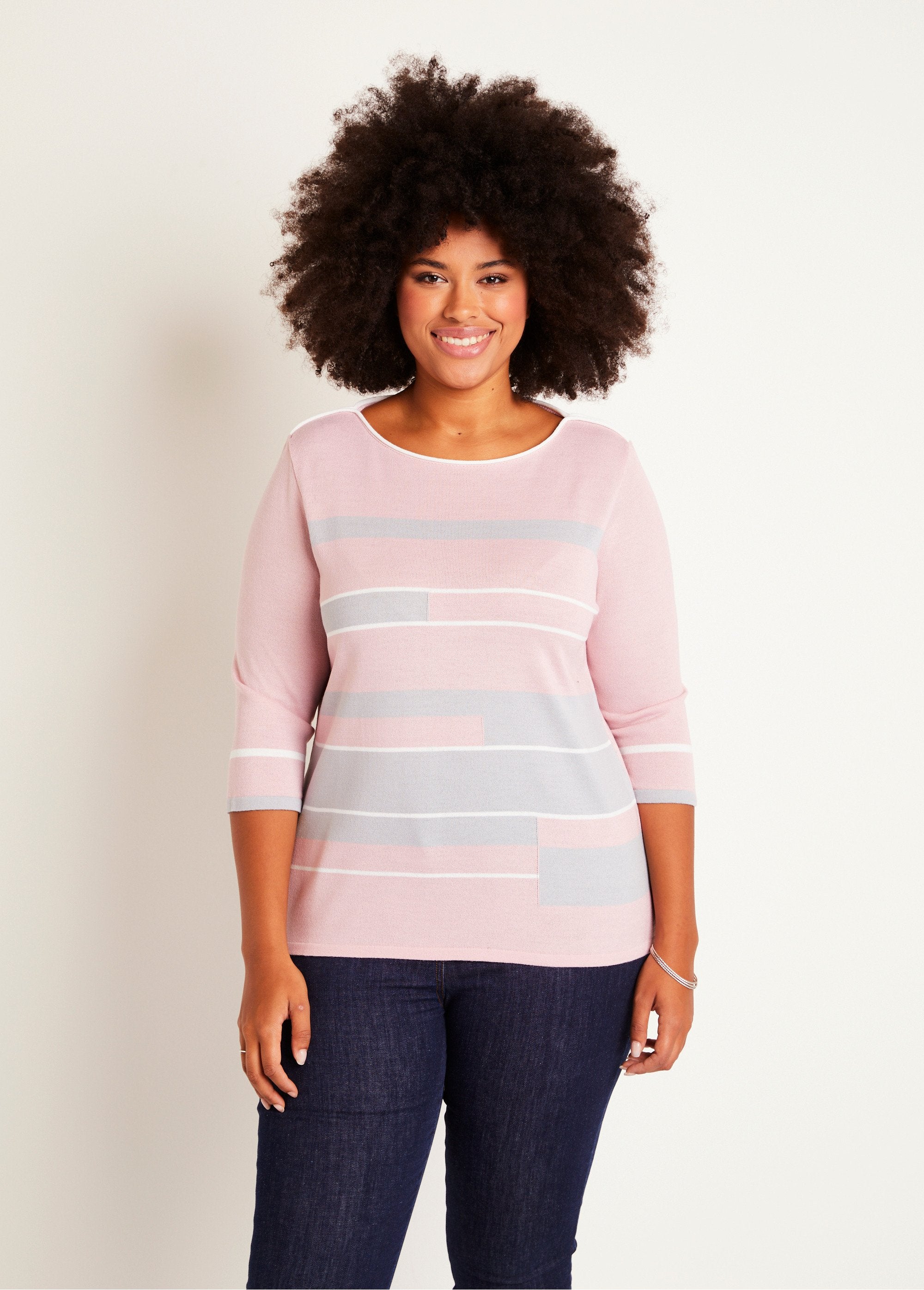 3/4_sleeve_boat_neck_sweater_Pink_and_gray_FA1_curvy