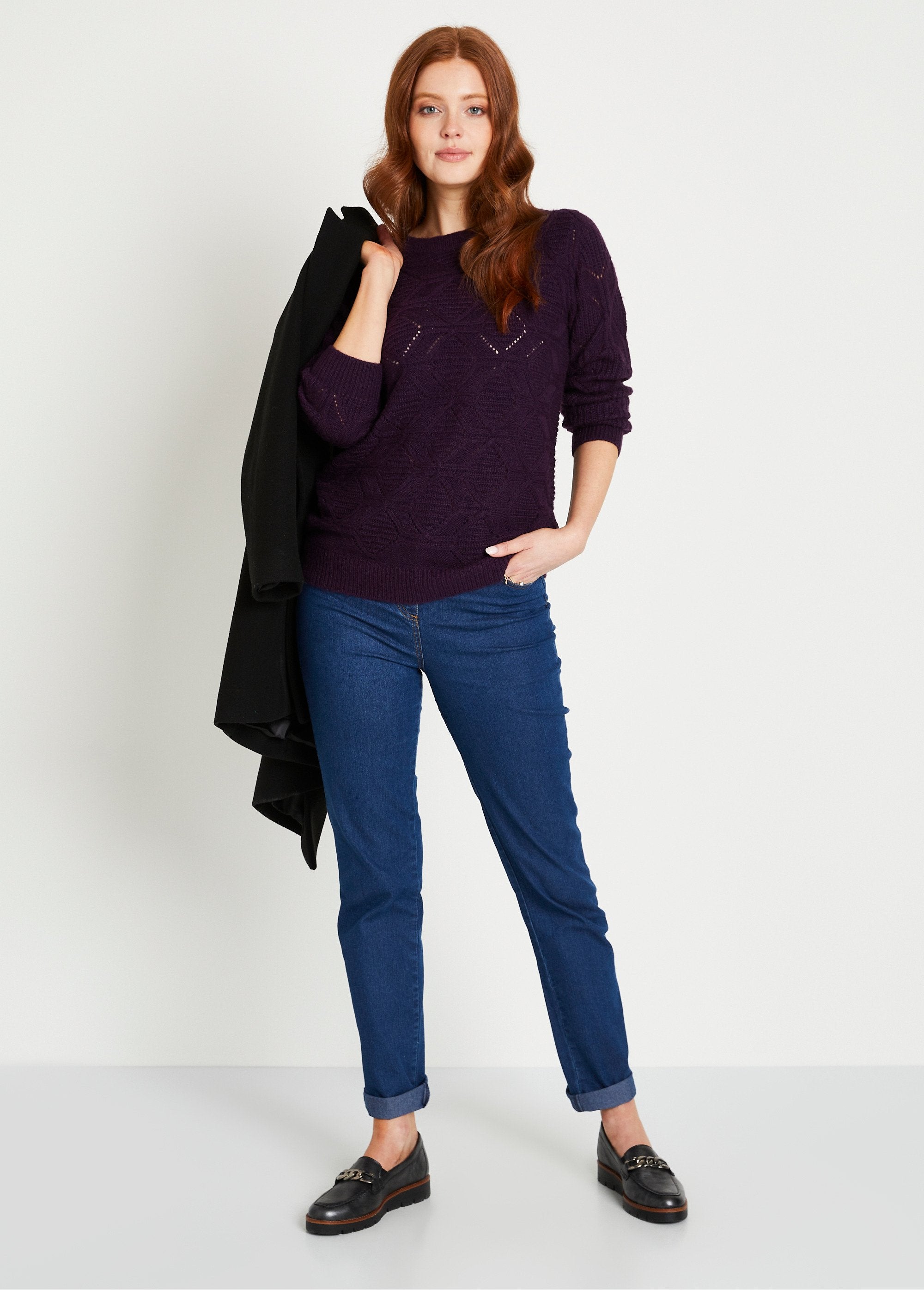 Plain_mid-length_tunic_sweater_with_openwork_knit_round_neck_Violin_SF1_slim