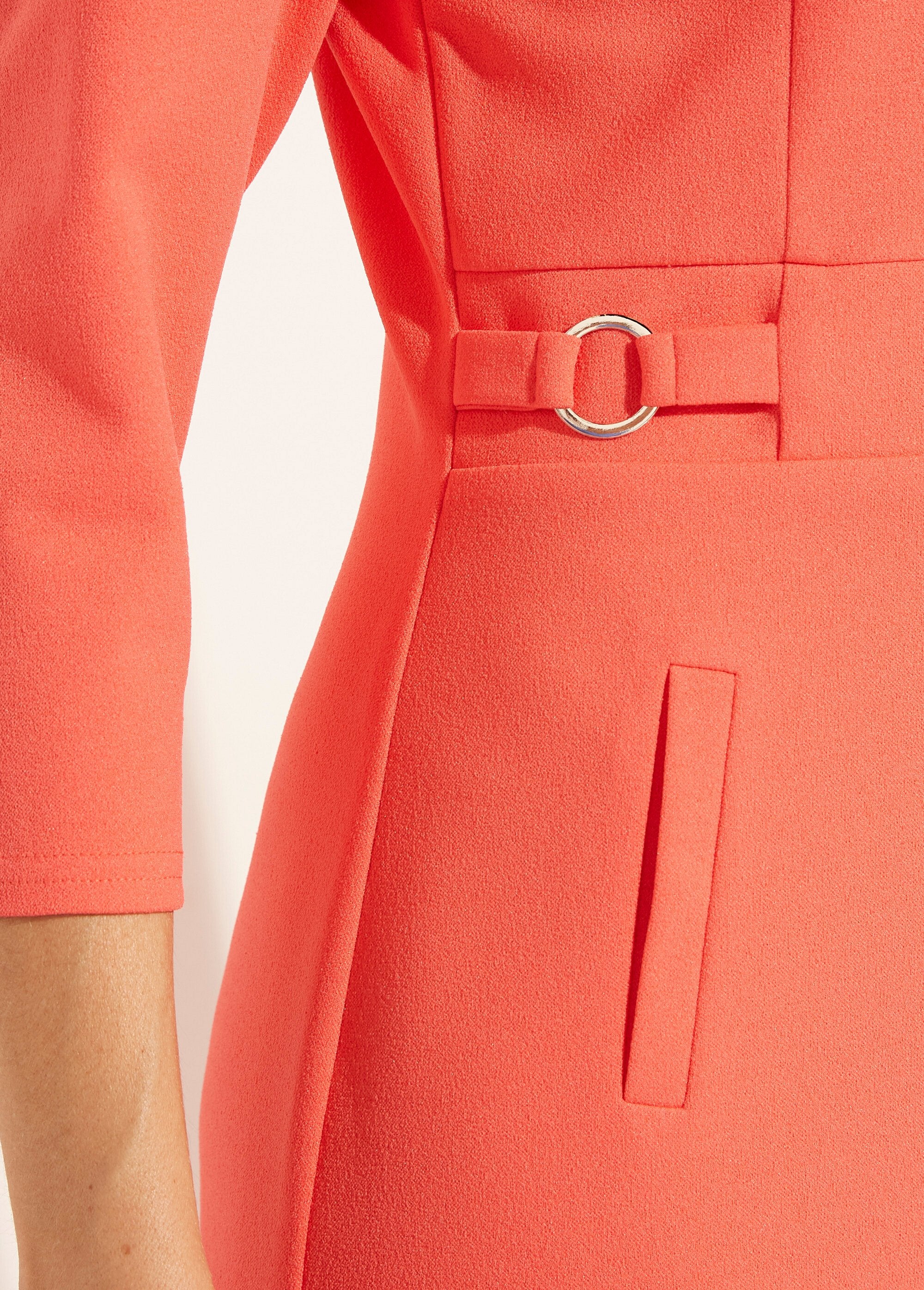 Straight_dress_with_3/4_sleeves_in_soft_knit_Coral_DE2_slim