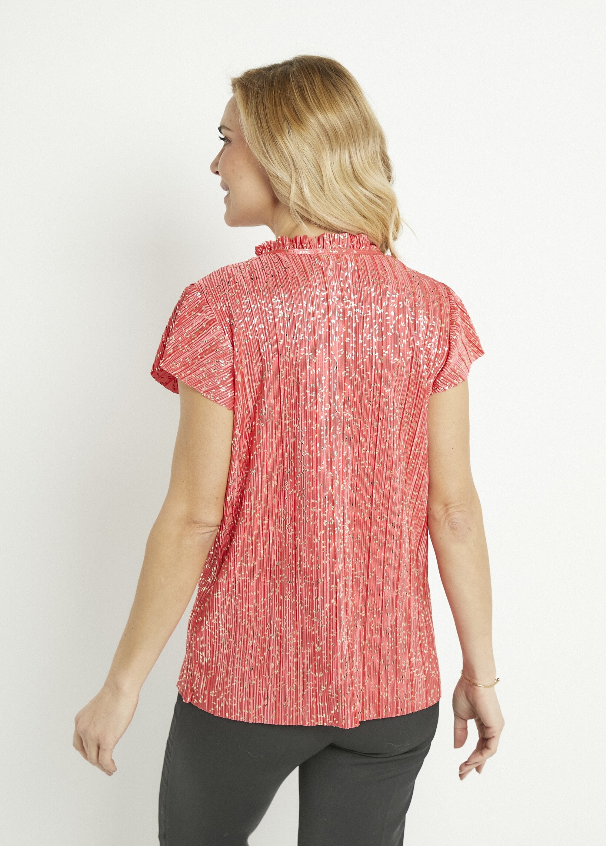 Long_gold_print_short-sleeved_T-shirt_Coral_DO1_slim