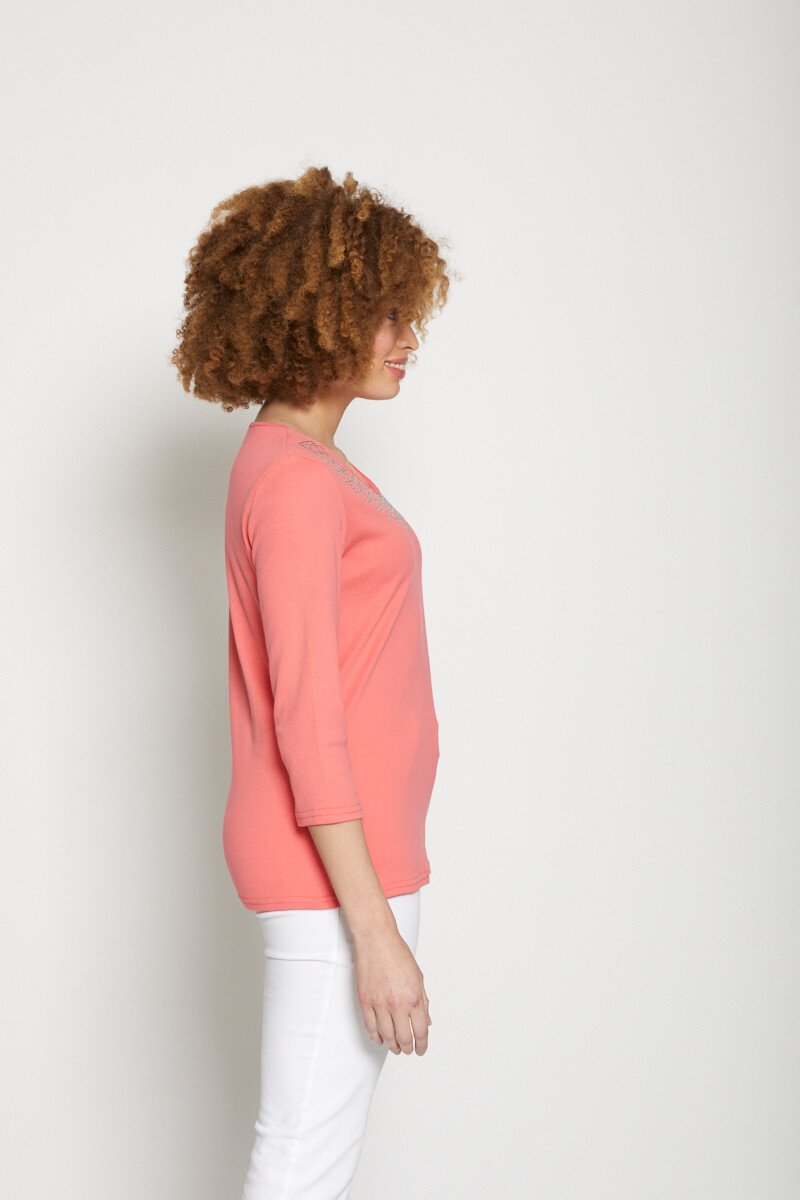 Fancy_studded_3/4_sleeve_t-shirt_Coral_DR1_slim