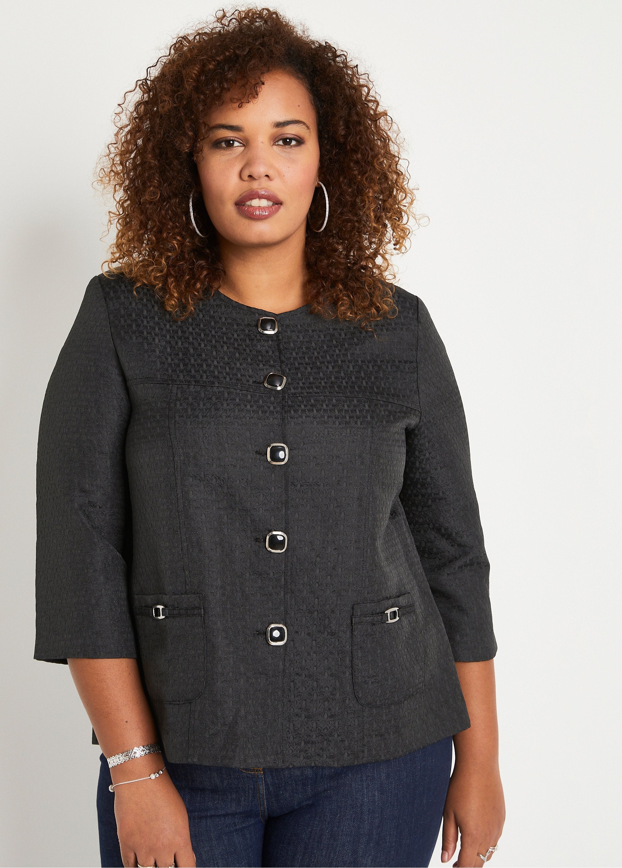 Crew-neck_jacket_with_3/4_sleeves_Black_FA2_curvy